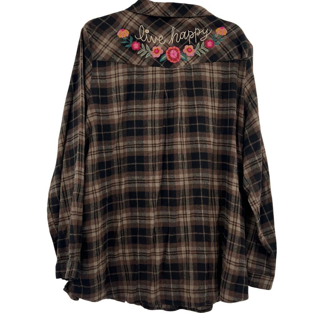 Natural Life Take it Easy Embroidered Flannel Shirt Floral XXL